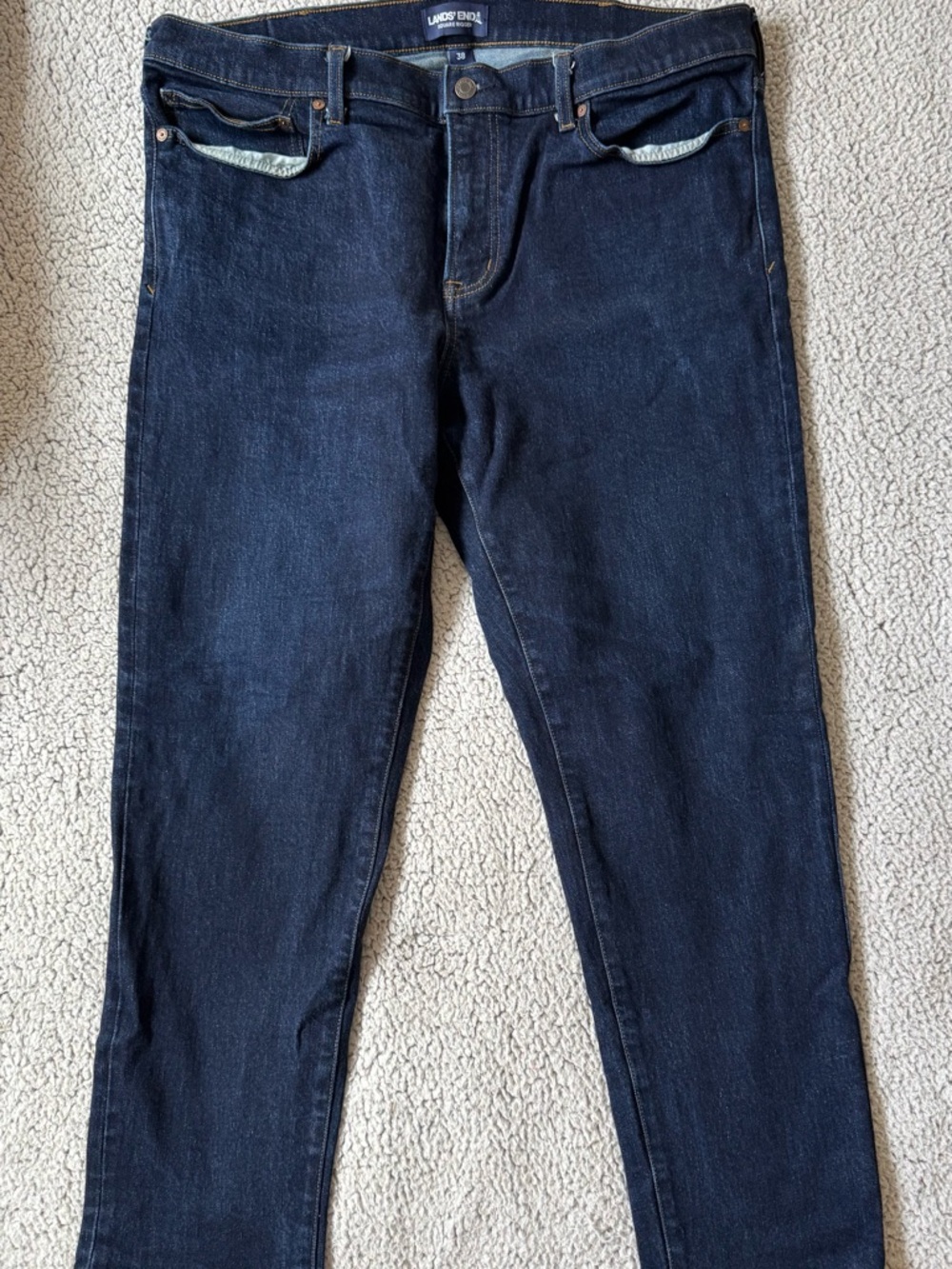 Lands' End Men’s traditional fit Straight Jeans - Dark Blue Denim